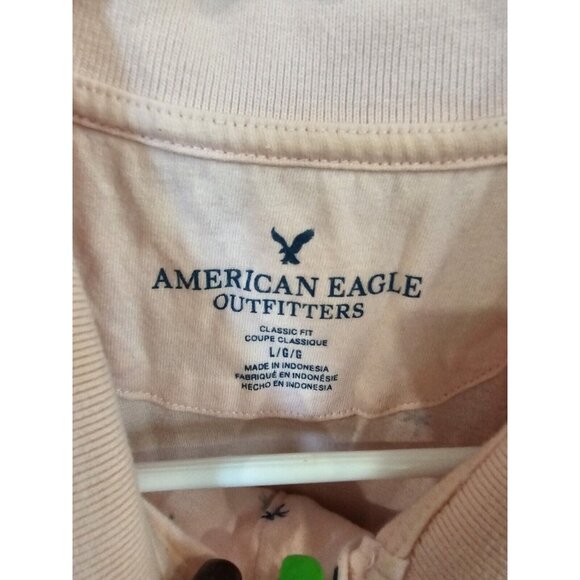 American Eagle Classic Fit Pink Polo Shirt Palm Trees Men's Large - Picture 3 of 5